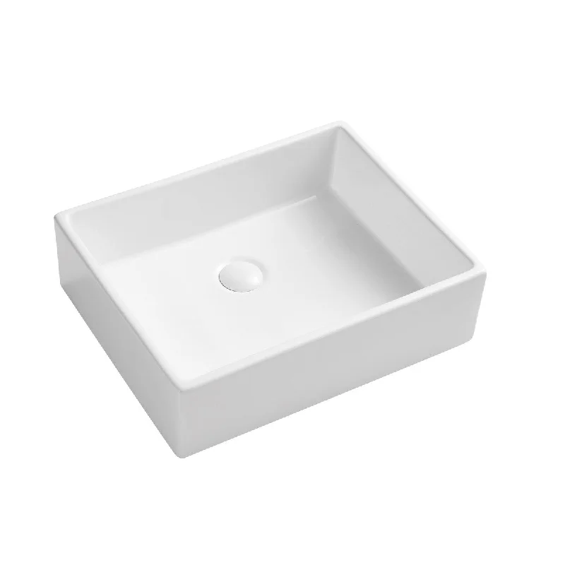 19"x15" Ceramic Rectangular Above Counter White Bathroom Sink, Scratch Resistant, Acid Resistance, Low Water Absorption