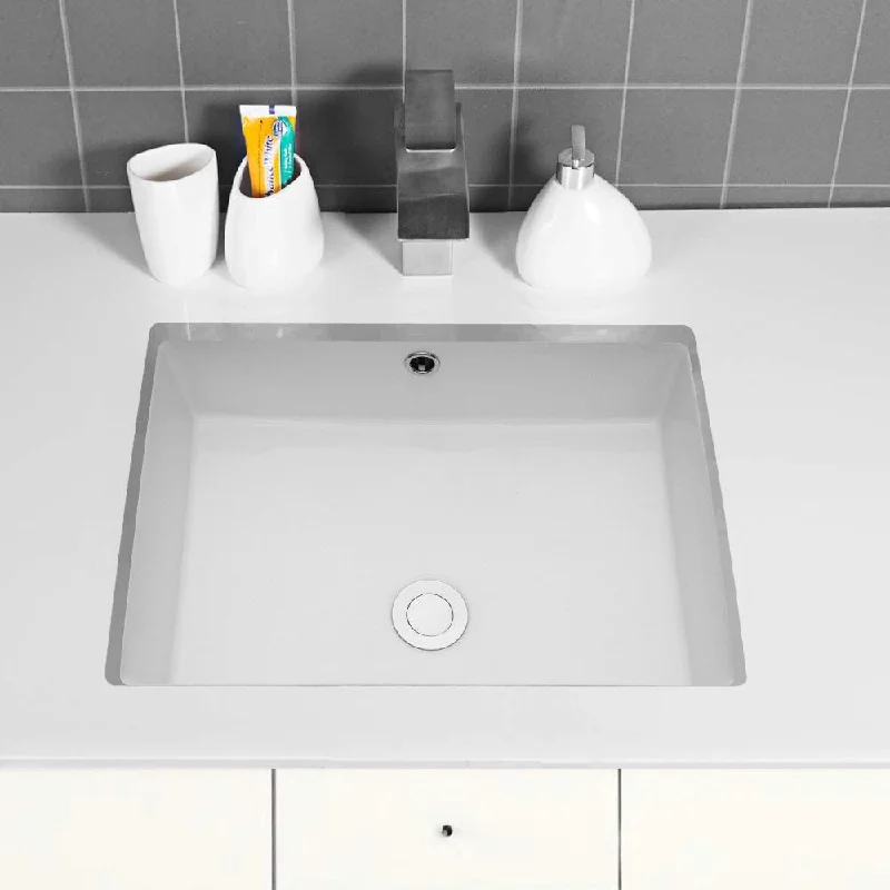 22"x16" Vanity Sink Pure White Rectangular Undermount Vessel Sink Porcelain Ceramic Lavatory Vanity Bathroom Sink