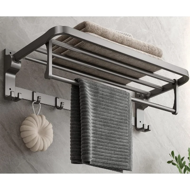 23.6 in Foldable Towel Shelf with Towel Bar and Hooks