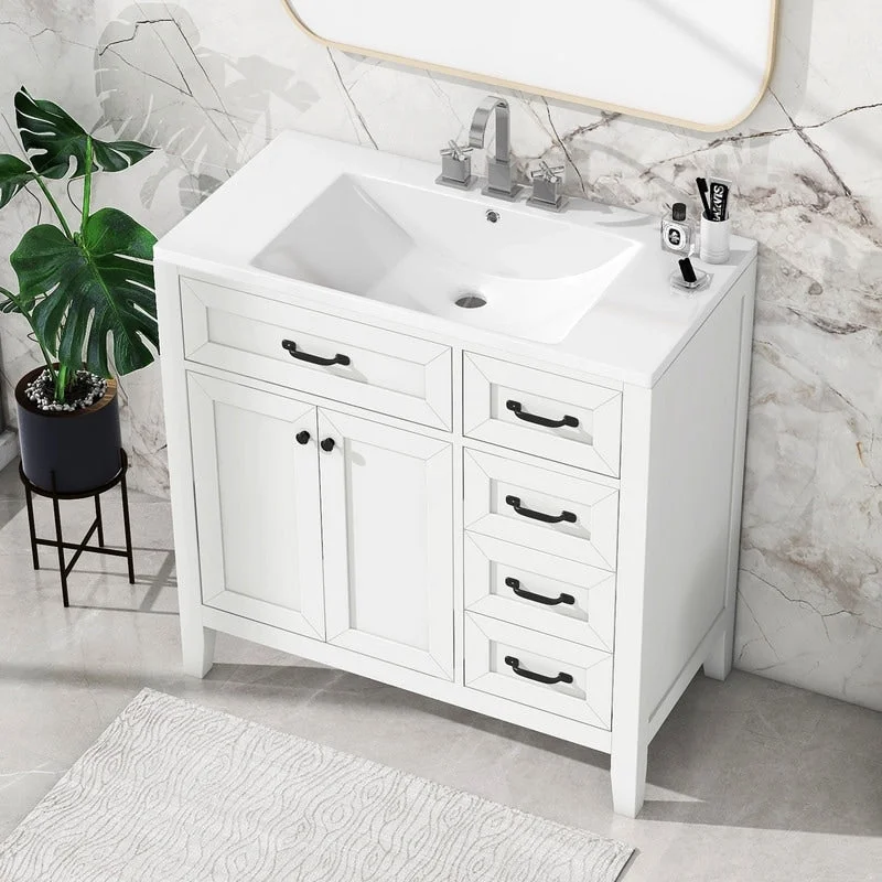 36" Solid Wood Bathroom Vanity with Sink Combo, 3 Drawers