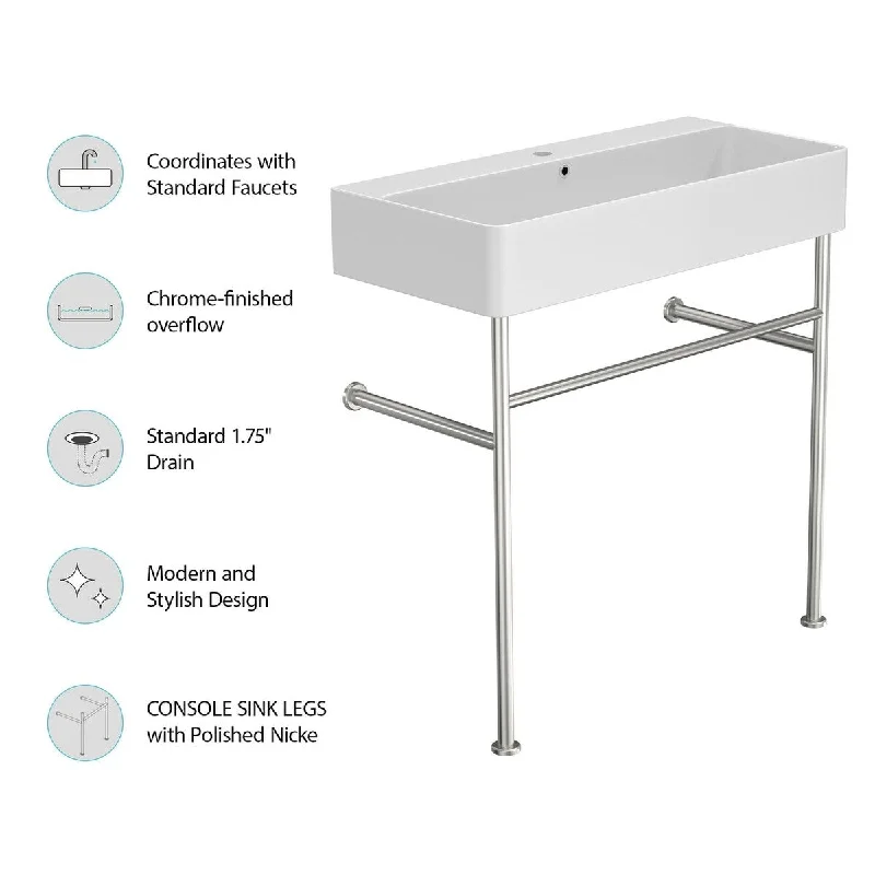 5.3 in. Ceramic Console Sink Basin in White with Overflow - 35.4'' x 16.3''