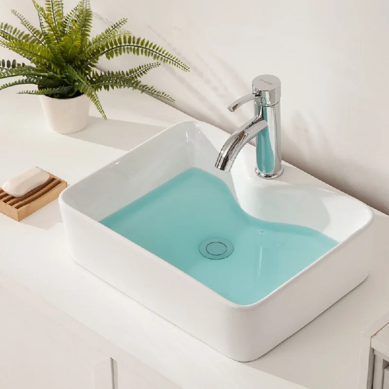 5.5'' H White Ceramic Rectangular Vessel Bathroom Sink