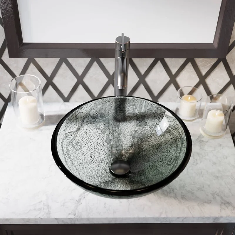 624 Vineyard Glass Sink, Antique Bronze Faucet, Sink Ring, Popup Drain