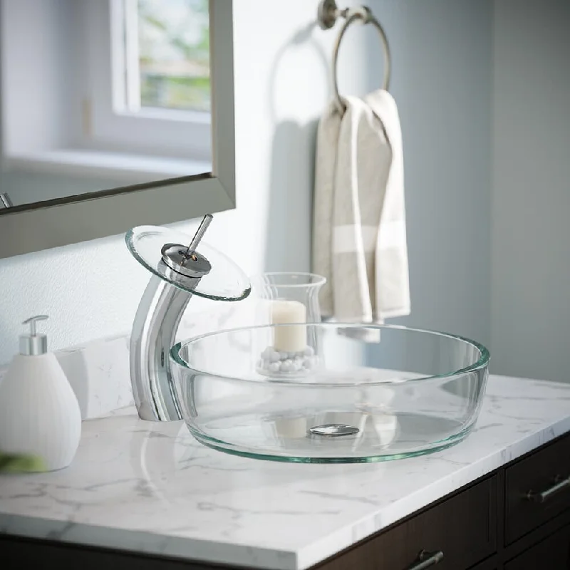 625 Clear Glass Sink, Chrome Faucet, Pop-up Drain