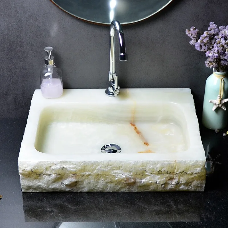 Ali Rectangular Single Bowl Onyx Sink - White