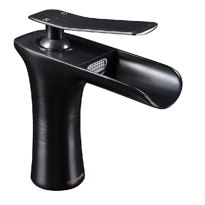 Aquaterior 1 Hole Bathroom Faucet Waterfall Style Cold & Hot Water Tap ORB - One-size