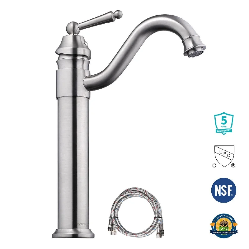 Aquaterior 13-1/2" Tall Bathroom Faucet Vessel Sink Single Handle Brushed Nickel CUPC NSF - One-size