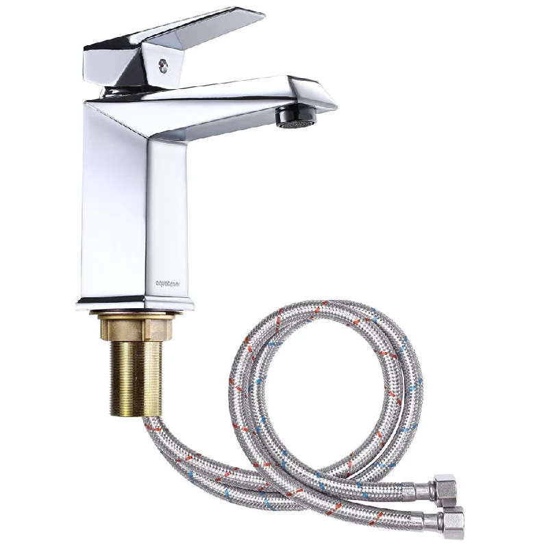 Aquaterior Modern 1 Hole Bathroom Faucet Square Cold & Hot Water Tap Chrome - One-size