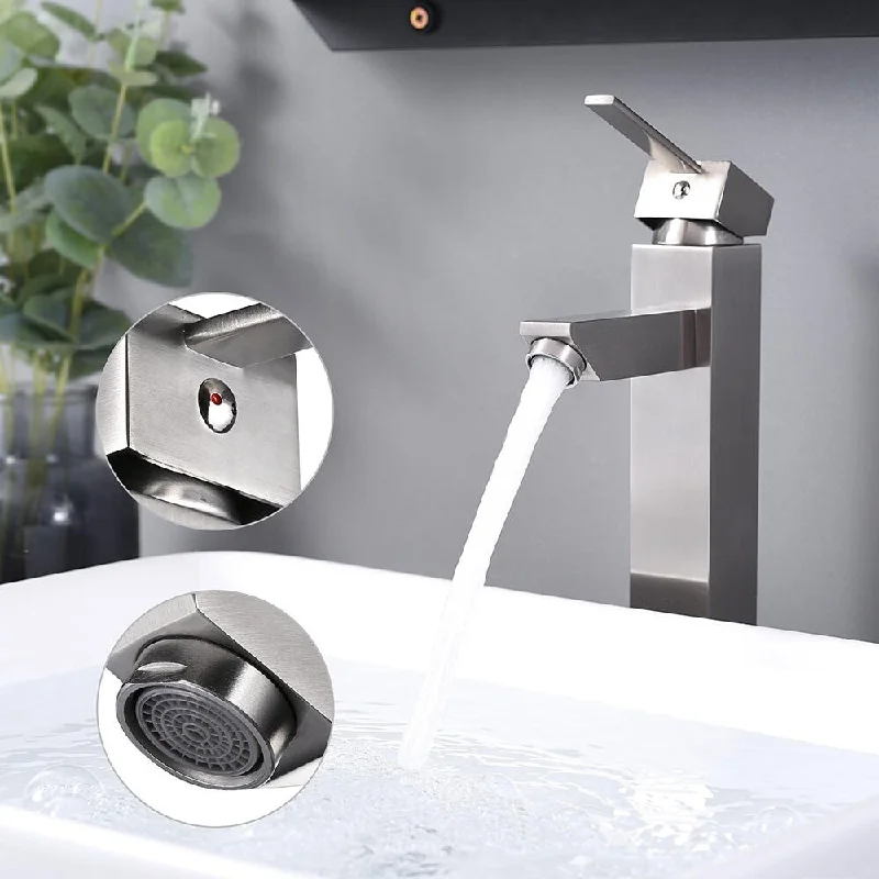 Aquaterior Tall Bathroom Faucet Cold & Hot Water Countertop Vessel Sink Nickel - One-size