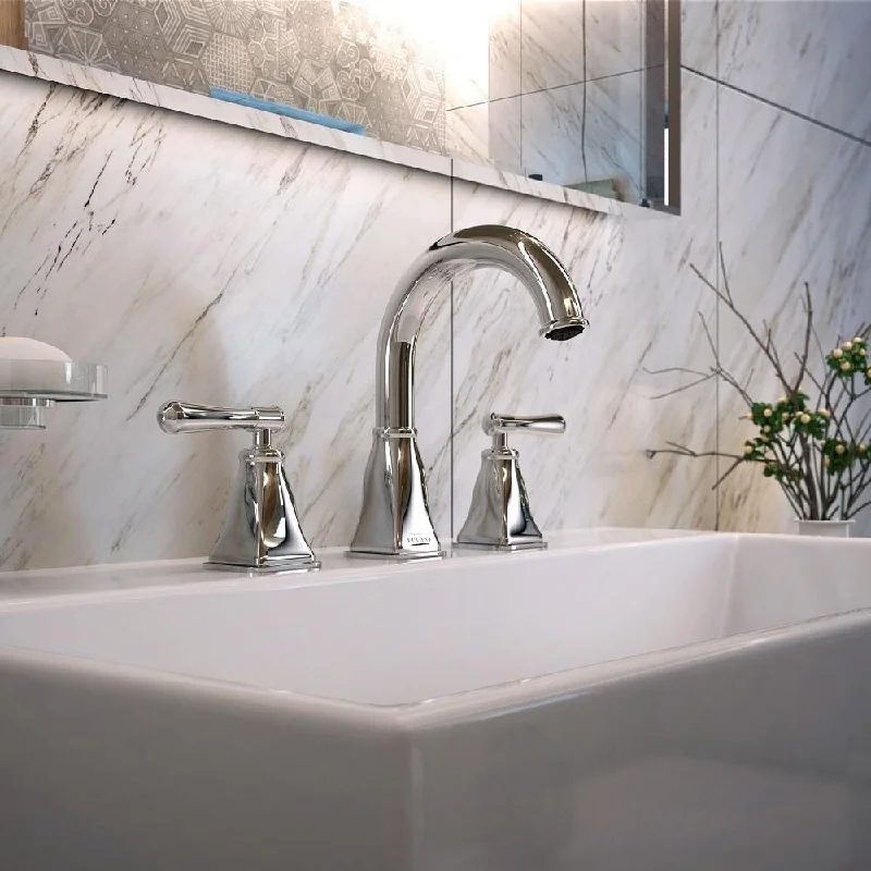 Aurora Collection. Widespread bathroom faucet. Chrome finish. By Lulani