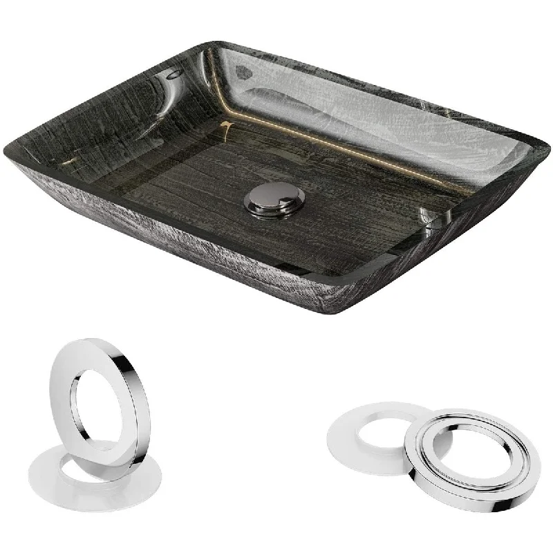 Bathroom Glass Sink Modern Sink, Rectangular Bathroom Sink Dark Gray,Top Mount Sinks Above Counter