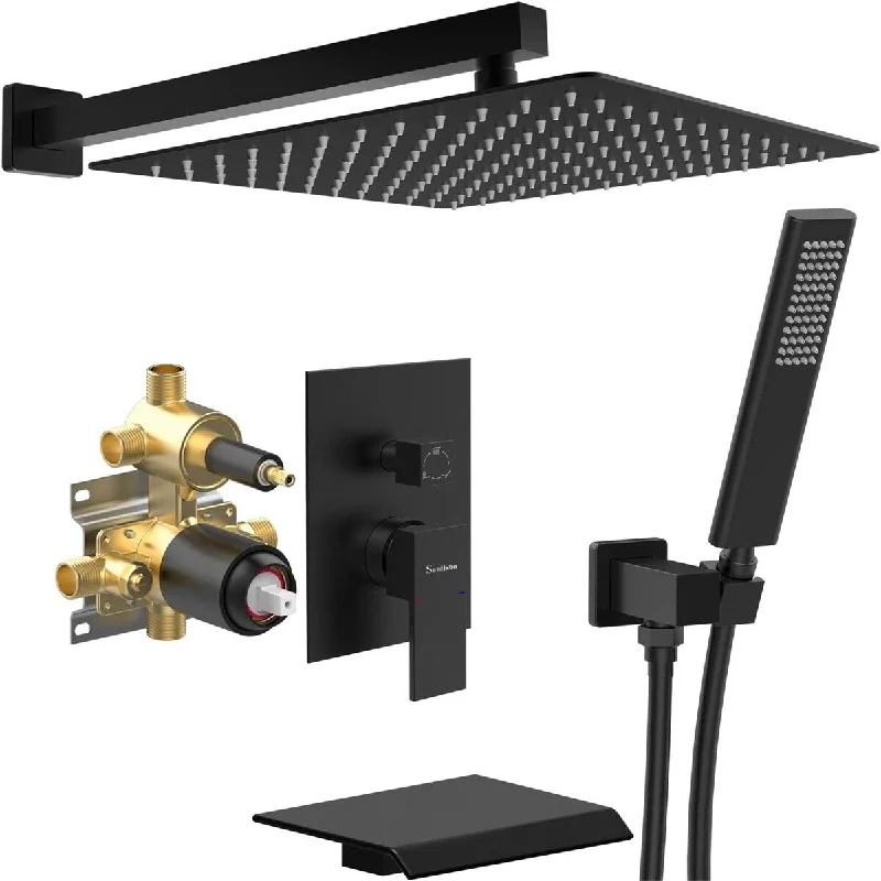 Bathtub Shower Faucet Set Matte Black Rain Shower Head System