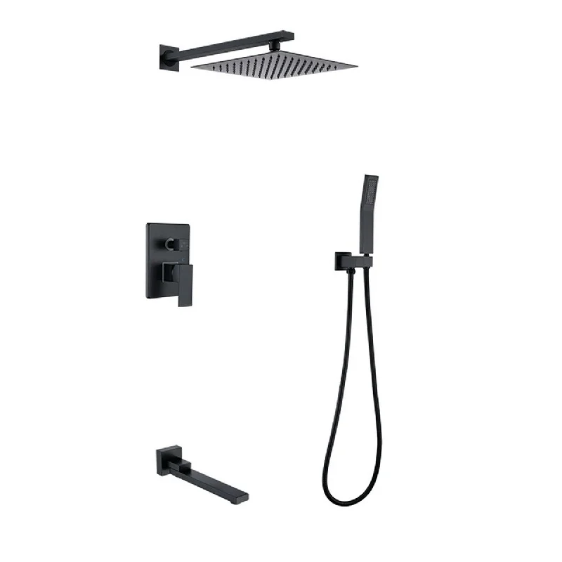 Black Single-Handle 1-Spray High Pressure Wall Mount Shower Faucet - 7'6" x 9'6"