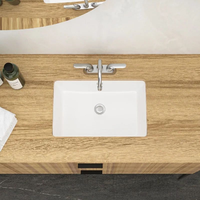 Ceramic Undermount Rectangular Bathroom Sink in White with Overflow