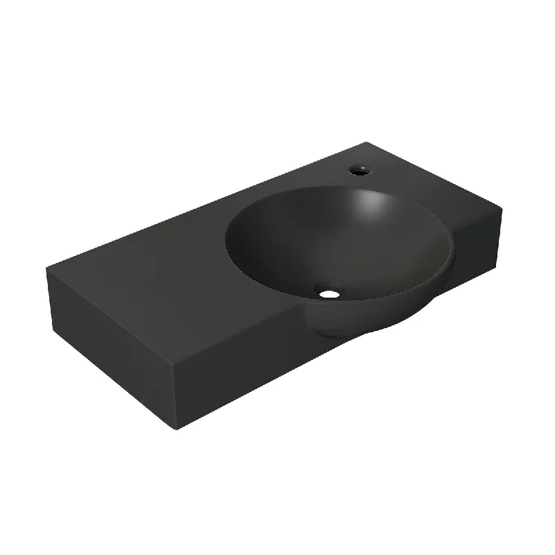 Chateau 30" Right Side Faucet Wall-Mount Bathroom Sink In Matte Black - 29.53" x 13.72" x 4.53"