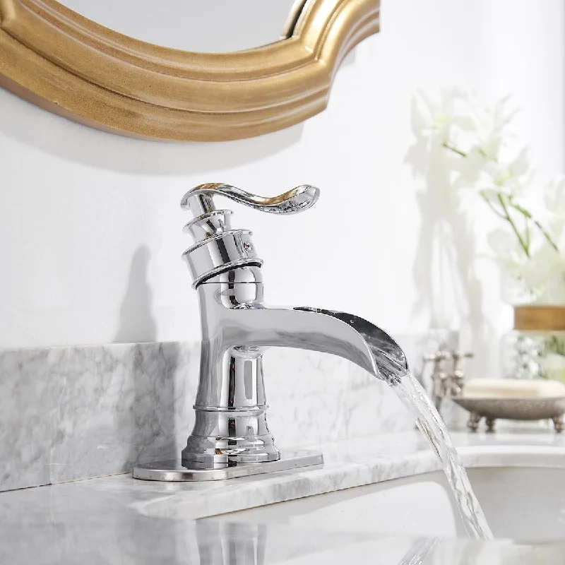 Chrome Single-Handle Waterfall Bathroom Faucet - Clear Laminar Stream, Elegant Design, Easy Installation