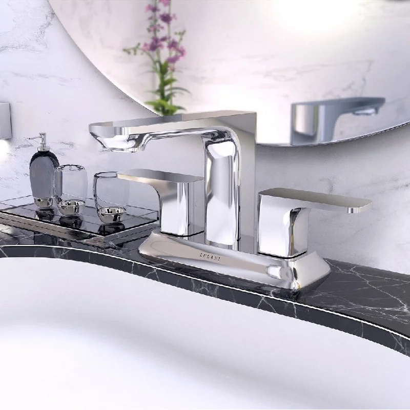 Corsica Collection. Centerset bathroom faucet. Brushed Nickel finish. By Lulani