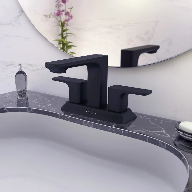 Corsica Collection. Centerset bathroom faucet. Matte Black finish. By Lulani