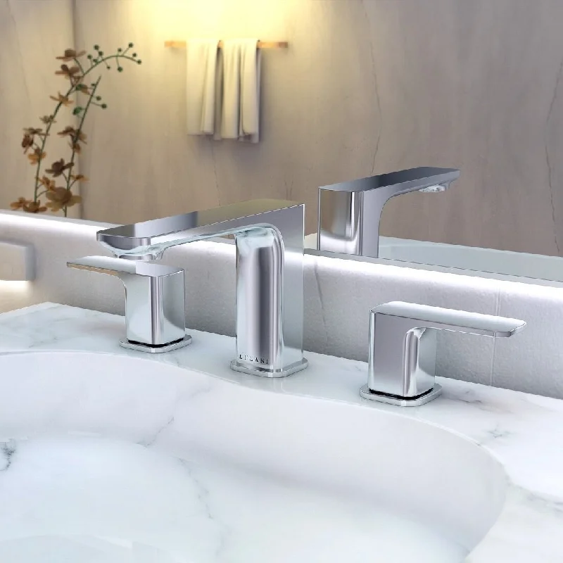 Corsica Collection. Widespread bathroom faucet. Chrome finish. By Lulani