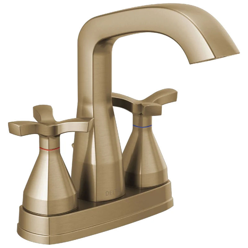 Delta Stryke Champagne Bronze Finish Centerset Bathroom Faucet with Matching Drain and Cross Handles D257766CZMPUDST