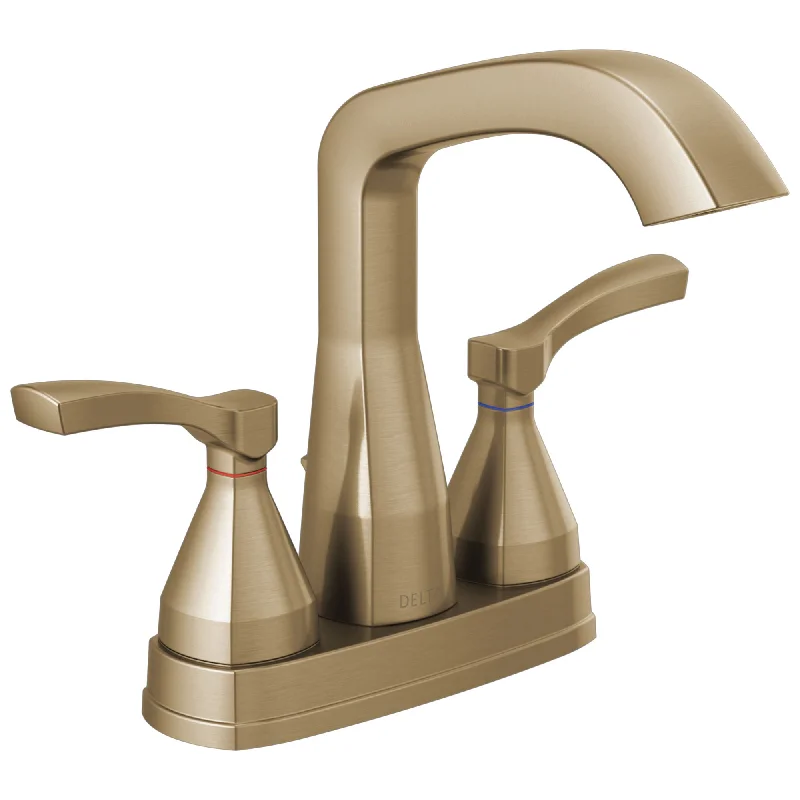 Delta Stryke Champagne Bronze Finish Centerset Bathroom Sink Faucet with Matching Drain and Lever Handles D25776CZMPUDST