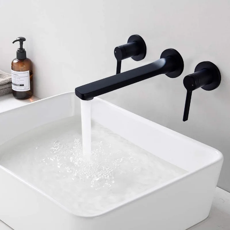 Double Handle Wall Mount Brass Bathroom Sink Faucet