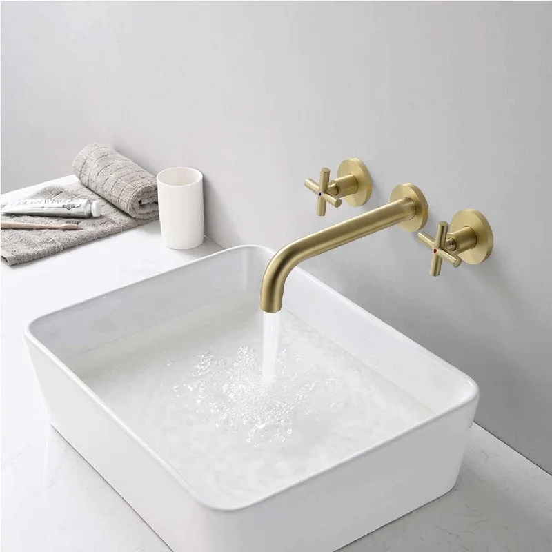 Double Handle Wall Mount Brass Bathroom Sink Faucet