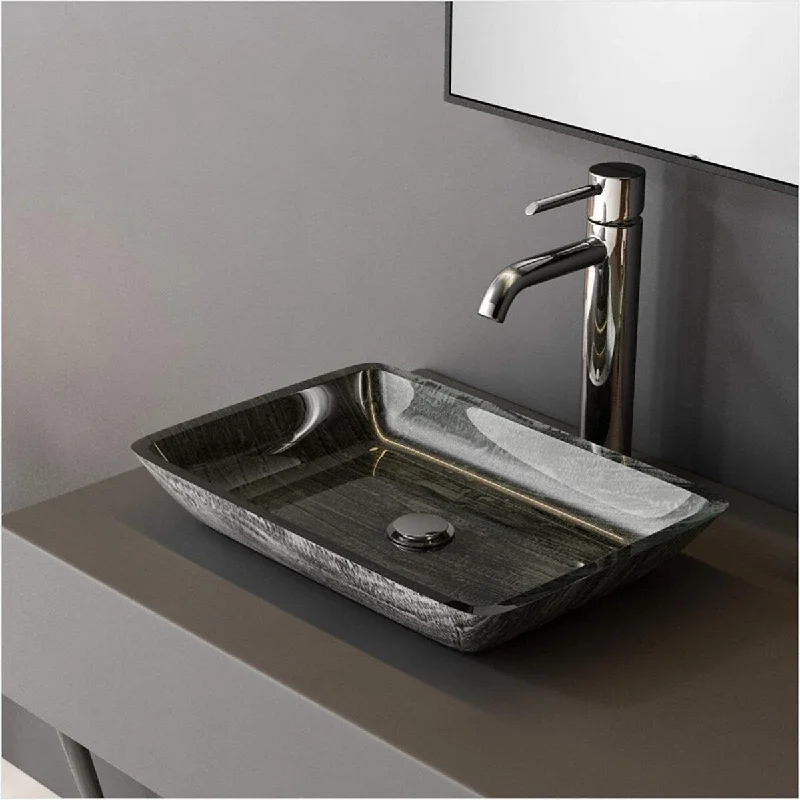 EPOWP Gray Bathroom Sink Modern Tempered Glass Vessel Bowl Sink