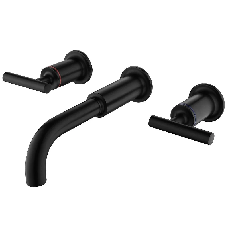 EPOWP Matte Black Wall Mounted Double Handles Sink Faucet For Bathroom