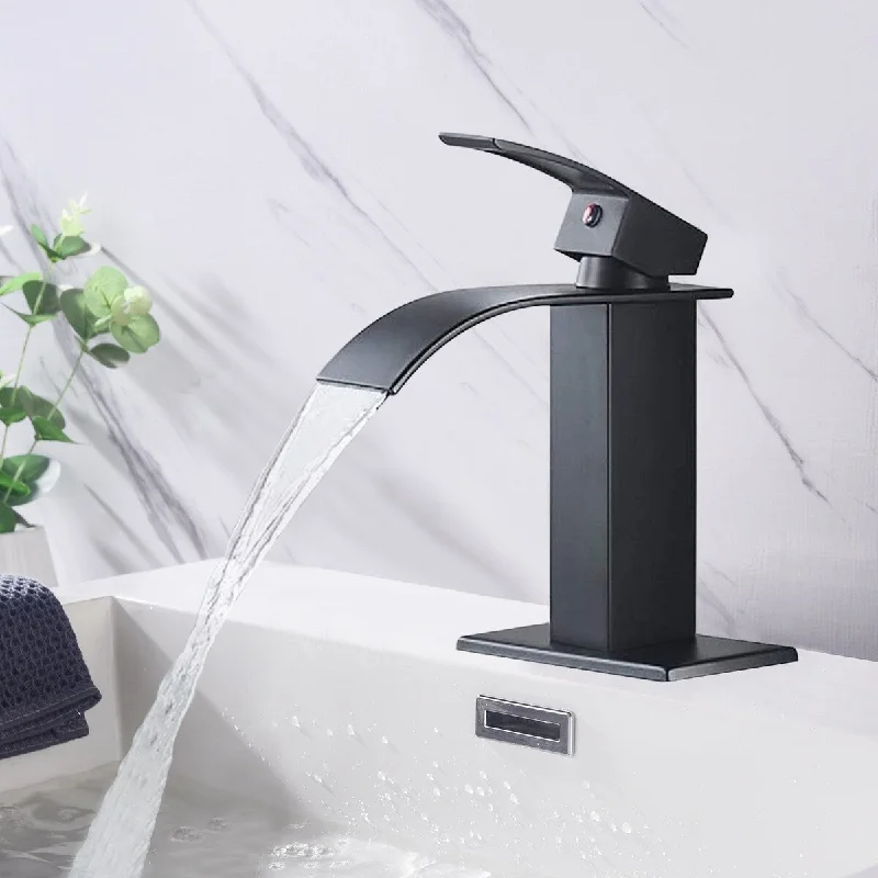 Matte Black Single Handle Waterfall Bathroom Faucet