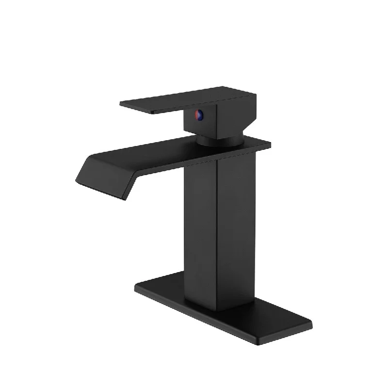 Matte Black Single Handle Waterfall Spout Bathroom Faucet