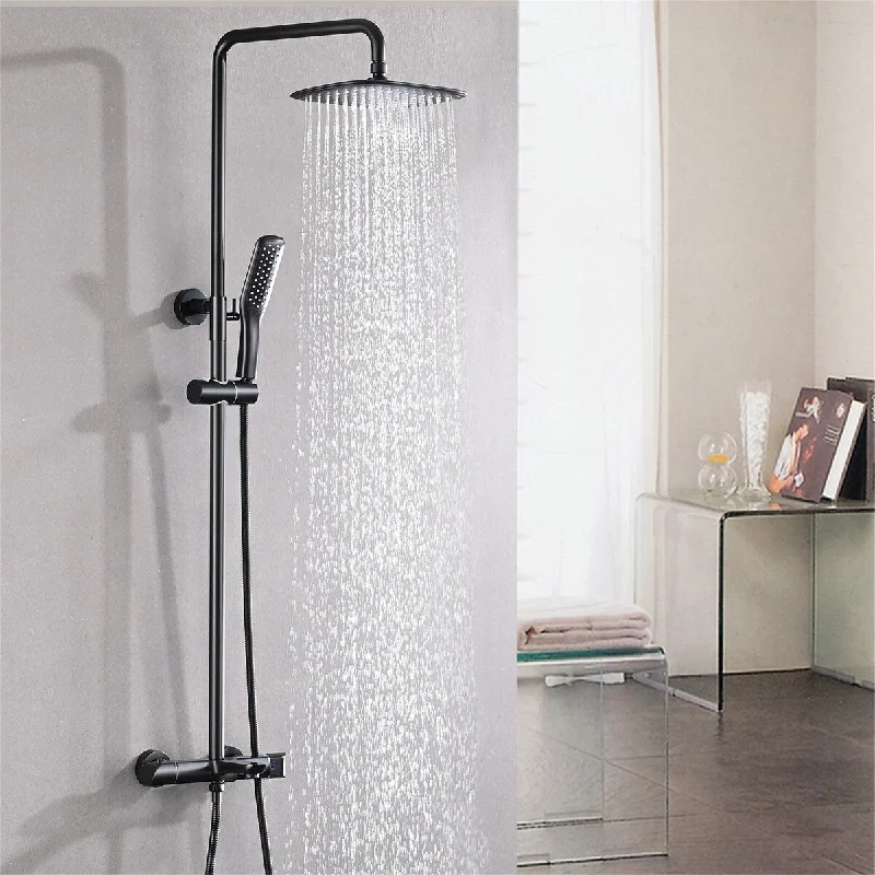 Matte Black Thermostatic Wall Mounted Shower Faucet Set