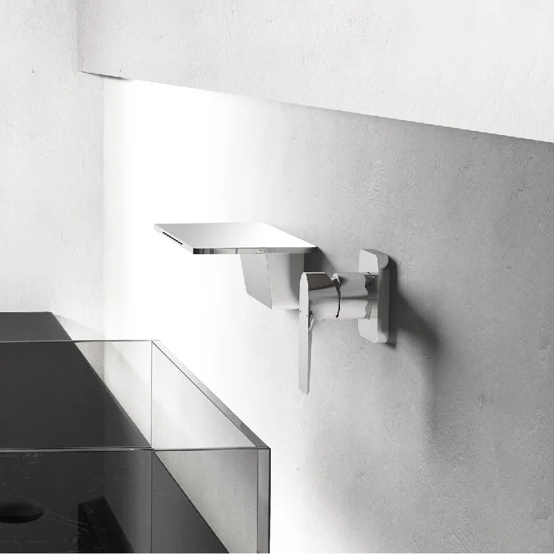 Modern Single-Handle Wall-Mounted Waterfall Bathroom Sink Faucet - Durable Design for Longevity and Easy Temperature Adjustment