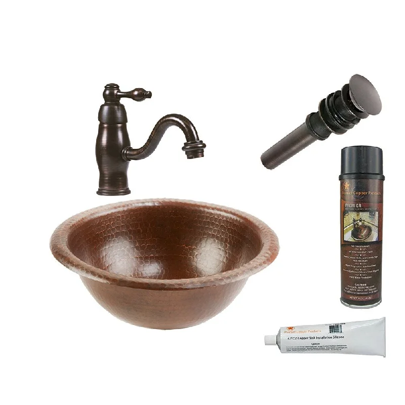 Premier Copper Products Bathroom Sink, Single Handle Faucet and Accessories Package