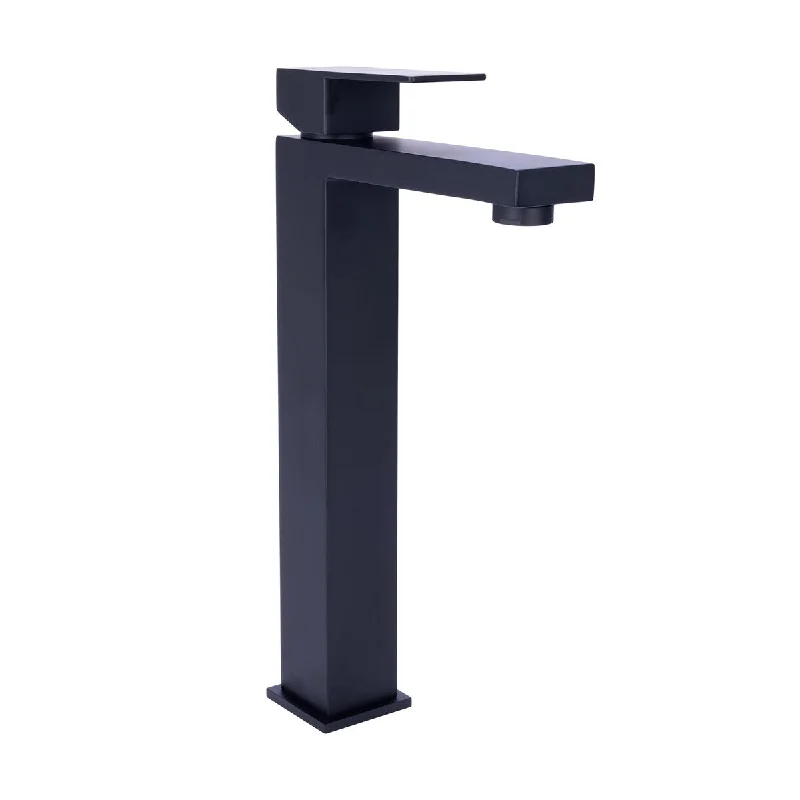 Square Single Handle Vessel Sink Faucet in Matte Black