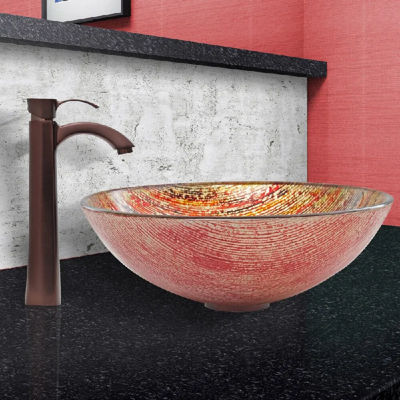 VIGO Blazing Fire Glass Vessel Sink and Otis Faucet Set in a Oil Rubbed Bronze finish