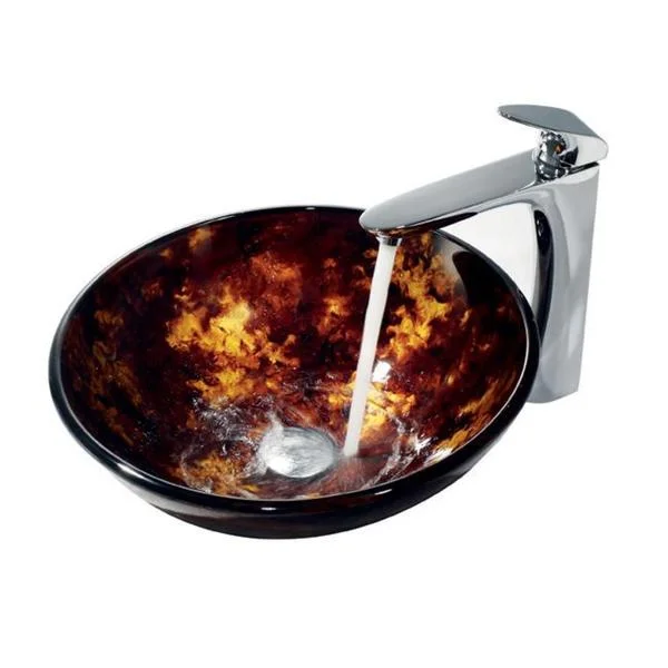 VIGO Brown and Gold Fusion Glass Vessel Sink and Faucet Set in Chrome