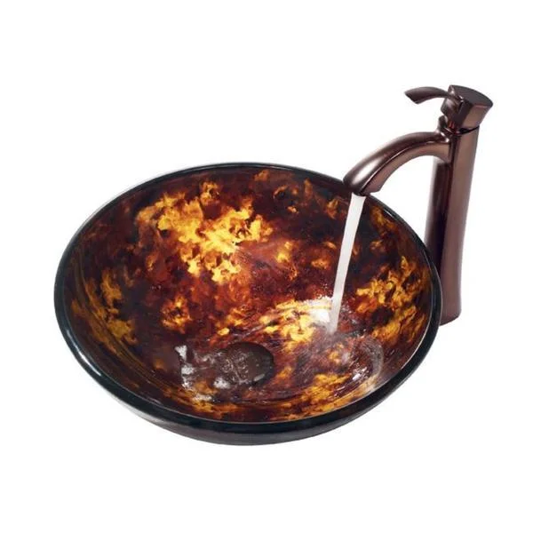 VIGO Brown and Gold Fusion Glass Vessel Sink and Faucet Set in Oil Rubbed Bronze