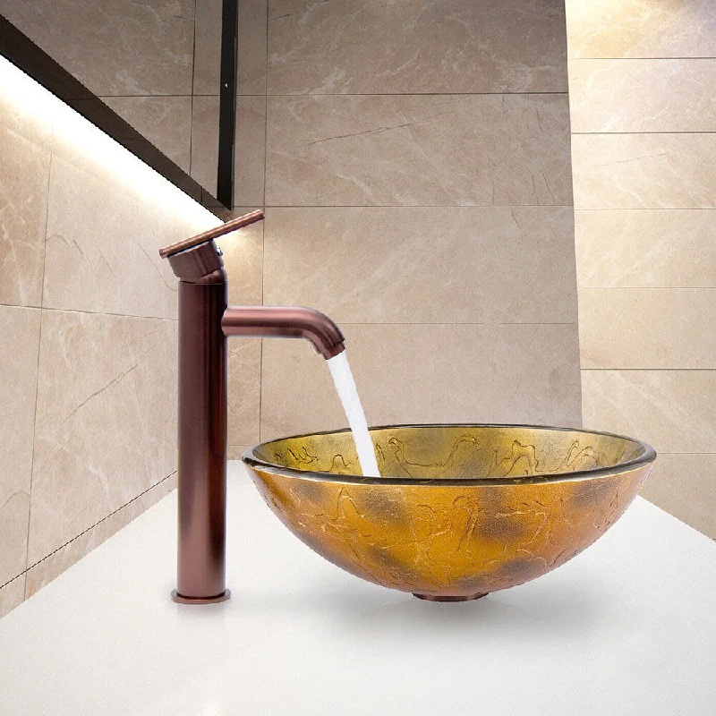 VIGO Copper Shapes Glass Vessel Sink and Seville Faucet Set in Oil Rubbed Bronze