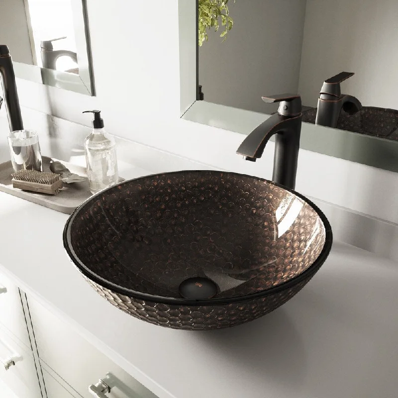 VIGO Copper Shield Glass Vessel Bathroom Sink and Linus Faucet Set