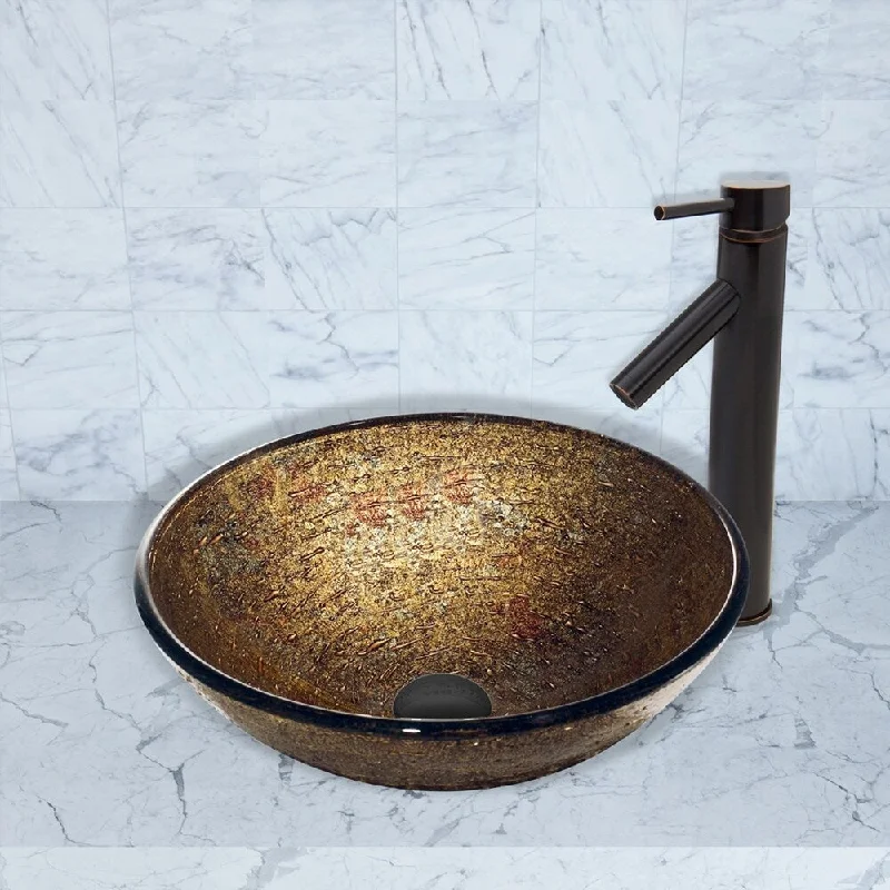 VIGO Copper Textured Glass Vessel Bathroom Sink and Dior Faucet Set