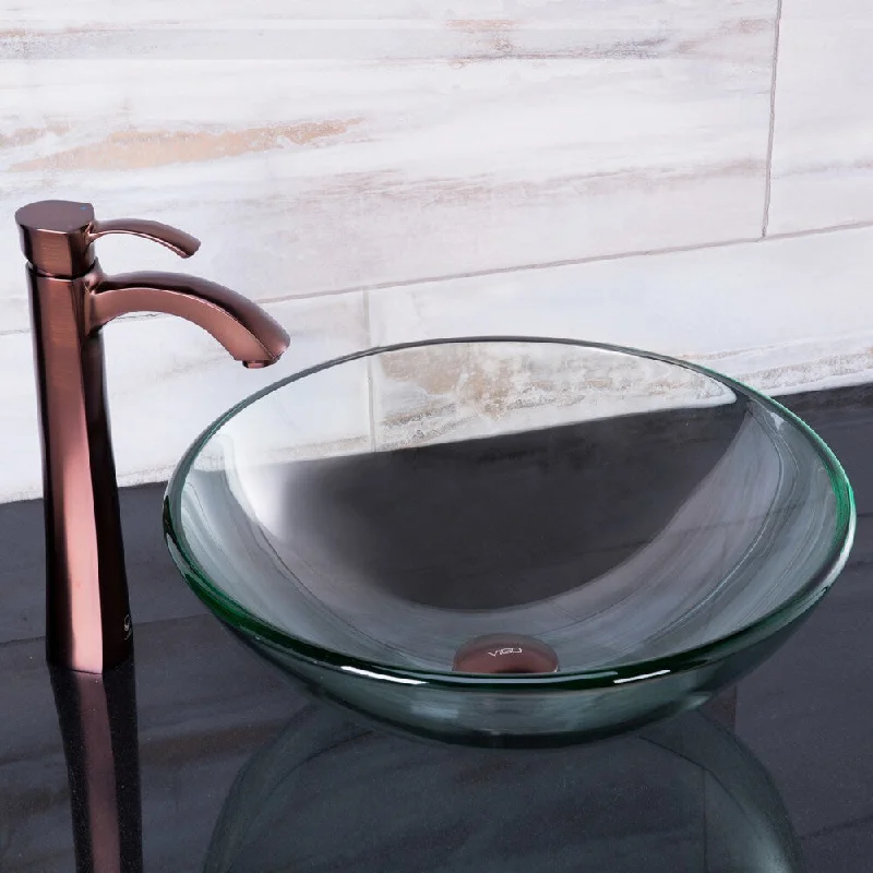 VIGO Crystalline Glass Vessel Sink and Otis Vessel Faucet Set in a Oil Rubbed Bronze Finish