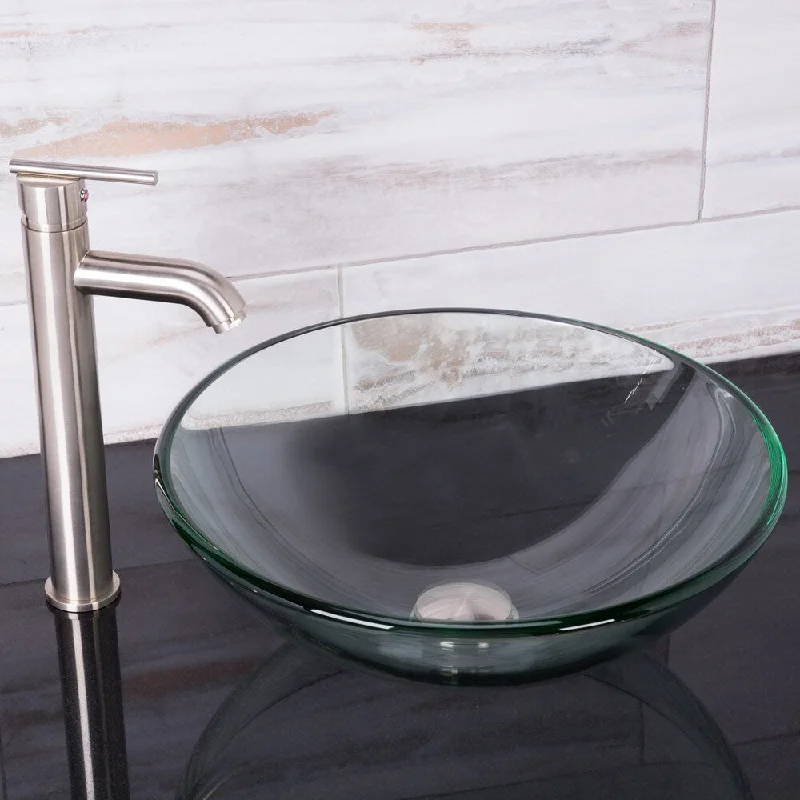 VIGO Crystalline Glass Vessel Sink and Seville Vessel Faucet Set in a Brushed Nickel Finish