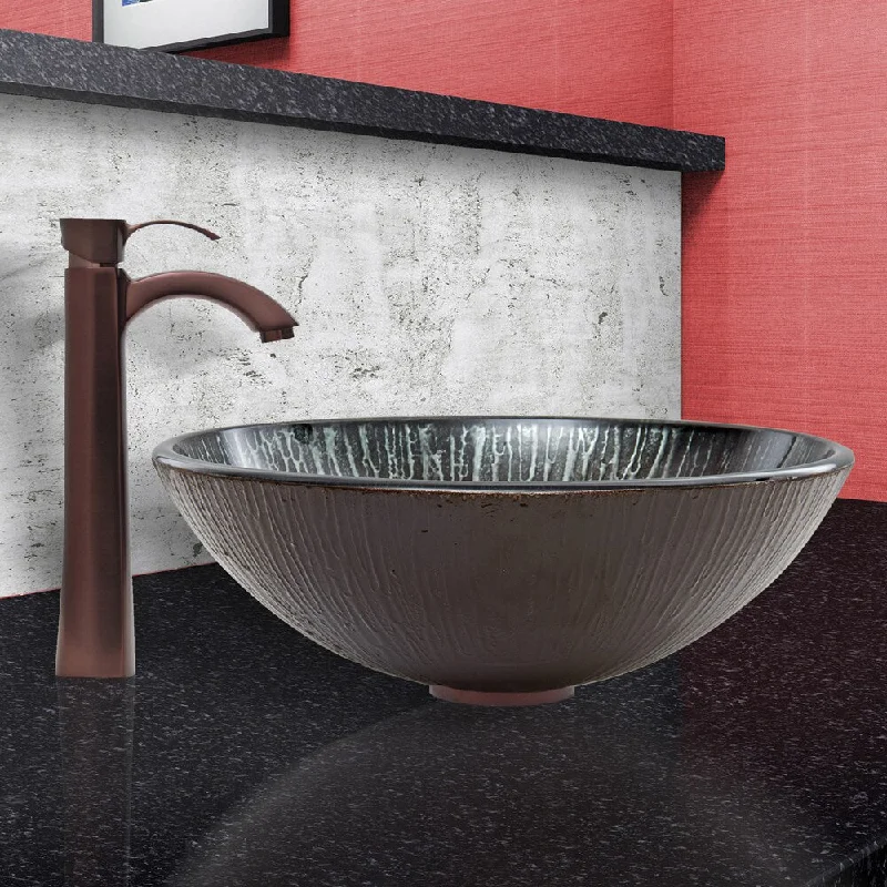 VIGO Enchanted Earth Glass Vessel Sink and Otis Faucet Set in Oil Rubbed Bronze - Oil Rubbed bronze