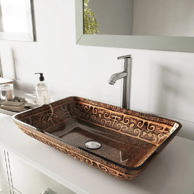 VIGO Golden Greek Glass Vessel Sink and Brushed Nickel Faucet Set