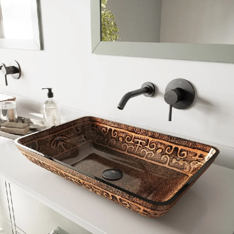 VIGO Golden Greek Vessel Bathroom Sink and Olus Wall Mount Faucet Set