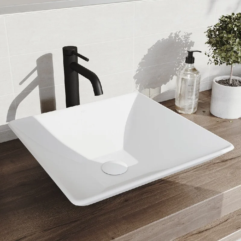 VIGO Hibiscus Matte StoneTM Vessel Bathroom Sink and Lexington cFiber Vessel Faucet Set in Matte Black