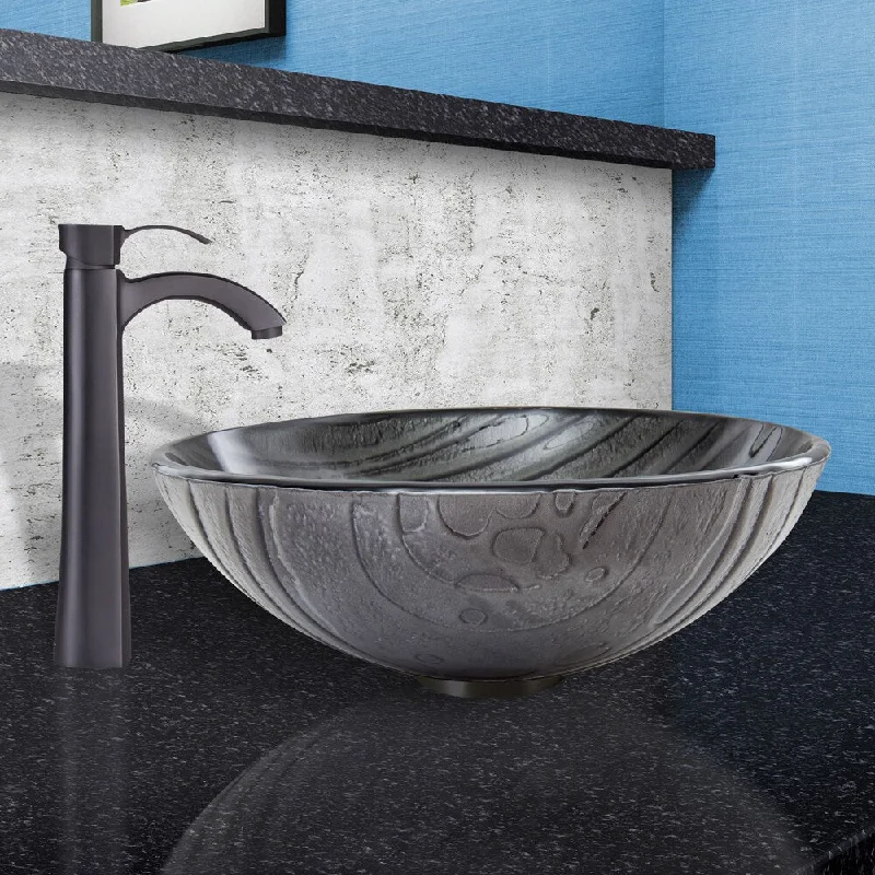 VIGO Interspace Glass Vessel Sink and Otis Faucet Set in Matte Black Finish