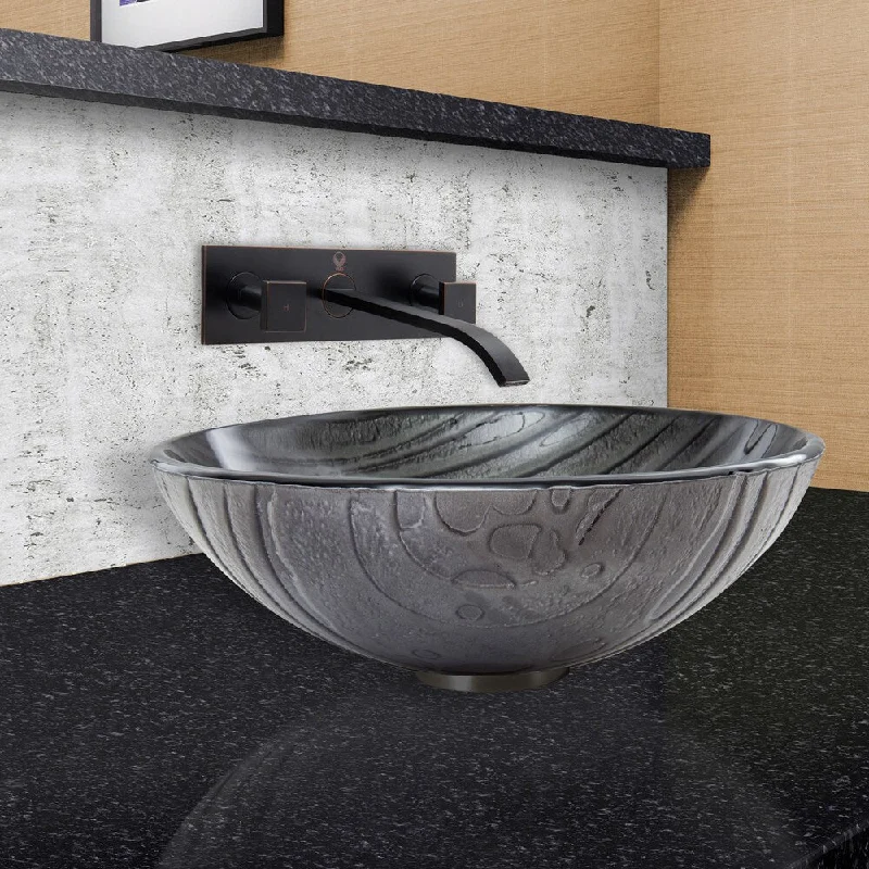 VIGO Interspace Glass Vessel Sink and Titus Faucet Set in Antique Rubbed Bronze