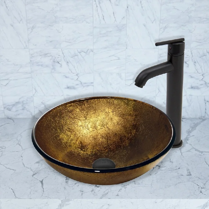 VIGO Liquid Gold Vessel Bathroom Sink and Seville Vessel Faucet Set